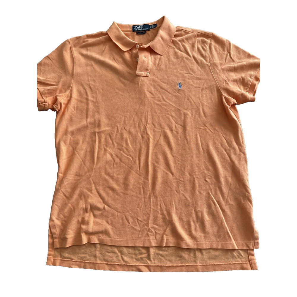 Ralph Lauren Polo Golf Shirt Custom Fit Mens XL Orange w/Blue Pony Short Sleeve